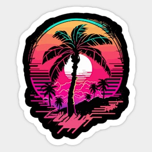 Synthwave Glitch Island Sunset Synth Aesthetic Silhouette Sticker